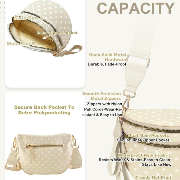Chic Water-Resistant Nylon Bum Bag with Dot Print, Spacious & Convertible Design - Picture 4 of 7